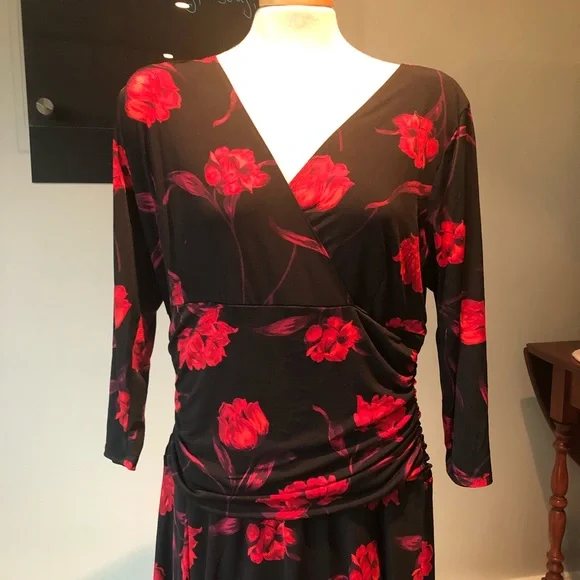 New with tags Black Dress with red floral design - Picture 4 of 13
